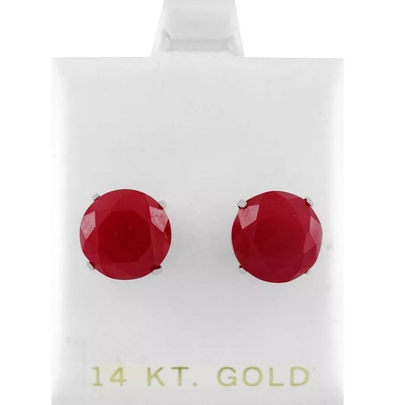 Genuine 10.20 Cts Ruby Stud Earrings 14k White Gold